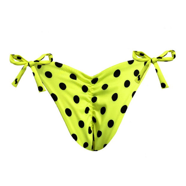 Neon Green Polka Dots Brazilian Tie Side Scrunch Bikini Bottom