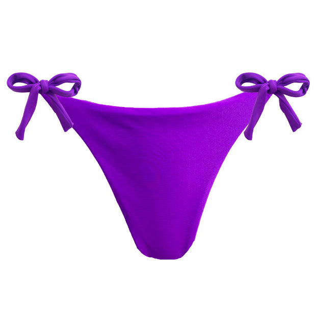 Solid Purple Brazilian Tie Side Scrunch Bikini Bottom