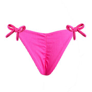 Solid Ribbed Neon Pink Brazilian Tie Side Scrunch Bikini Bottom