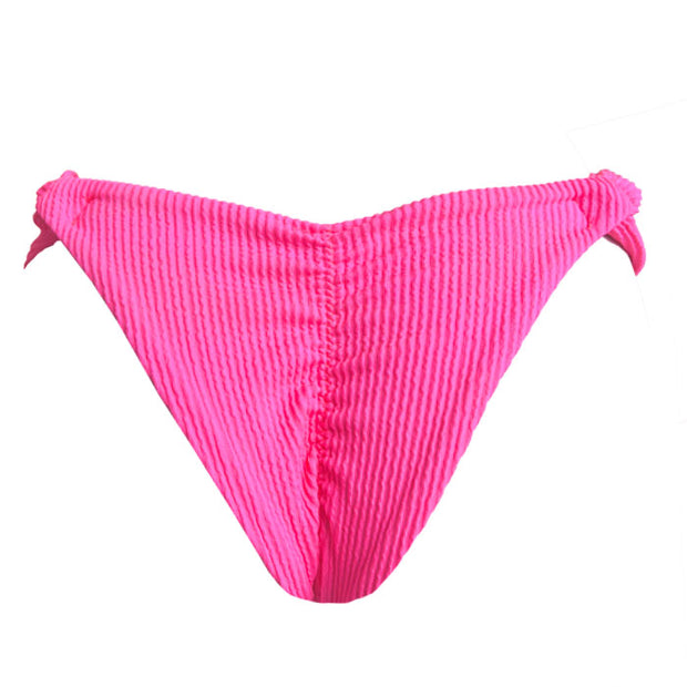 Solid Ribbed Neon Pink Brazilian Classic Side Scrunch Bikini Bottom