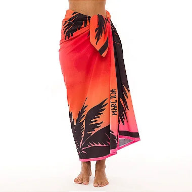 Red Tie Dye Coconut Trees Swim Sarong Pareo Cover Up