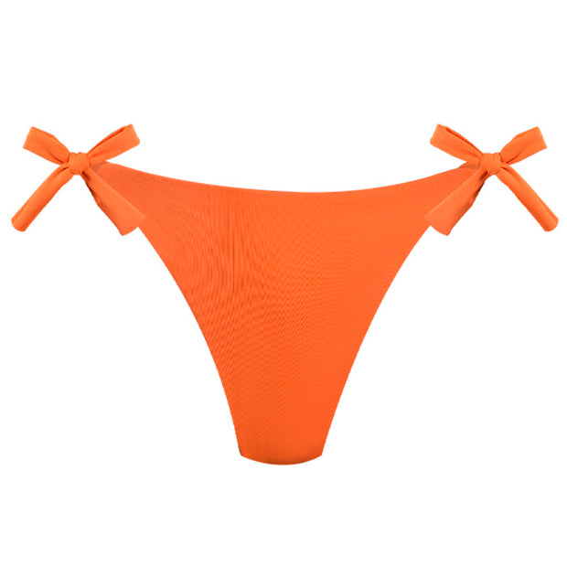 Solid Orange Brazilian Tie Side Scrunch Bikini Bottom