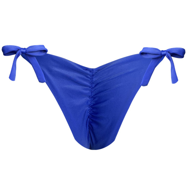 Solid Cobalt Blue Brazilian Tie Side Scrunch Bikini Bottom