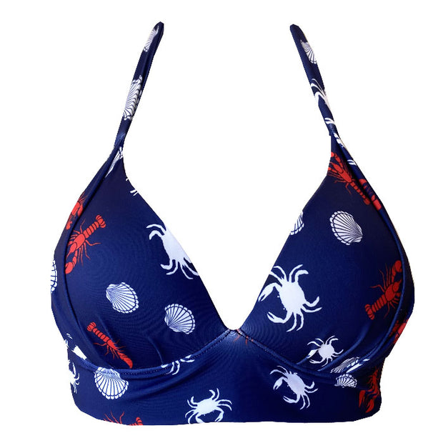 Blue Seabed Brazilian Halter Bikini Top