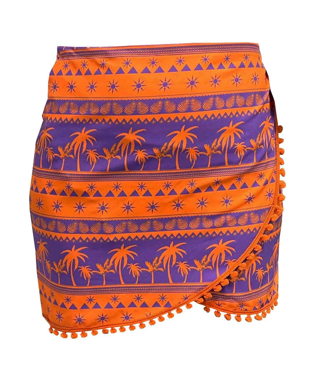 Orange Purple Coconut Trees Swim Cover Up Pareo Skirt