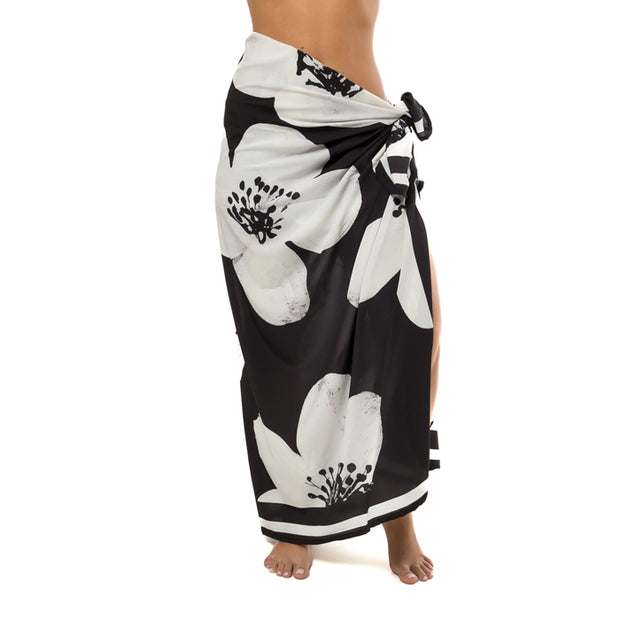 Black and White Floral Swim Sarong Pareo Cover Up