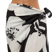 Black and White Floral Swim Sarong Pareo Cover Up