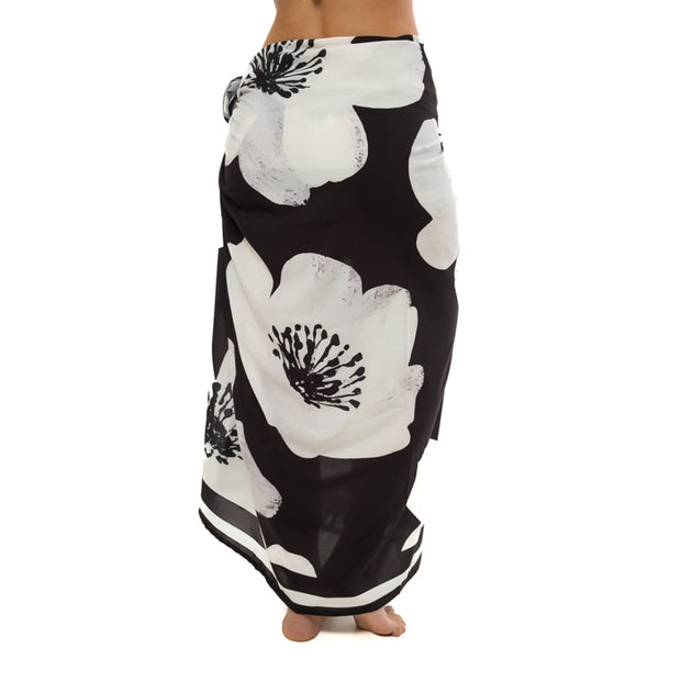 Black and White Floral Swim Sarong Pareo Cover Up