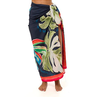 Watercolor Blue Leaves Swim Sarong Pareo Cover Up