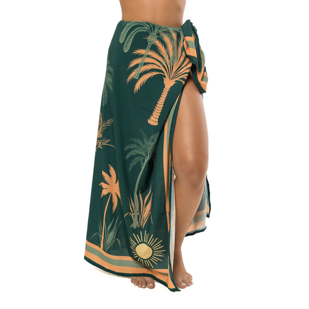 Green Tropical Solar Swim Sarong Pareo Cover Up
