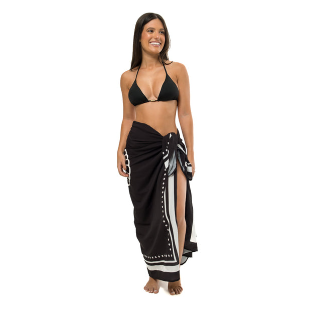 Solid Black Swim Sarong Pareo Cover Up
