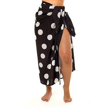Black White Polka Dots Swim Sarong Pareo Cover Up