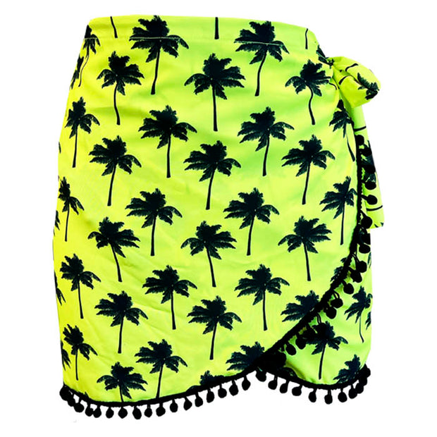 Neon Green Palm Trees Swim Cover Up Pareo Skirt