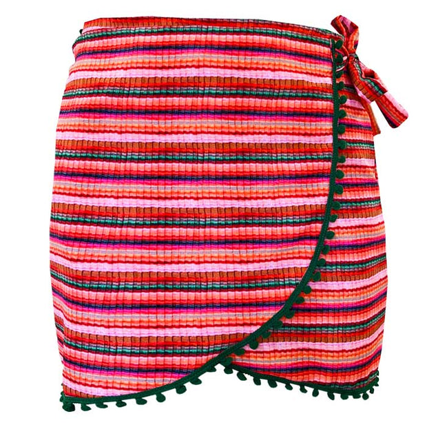 Red Green Stripes Swim Cover Up Pareo Skirt