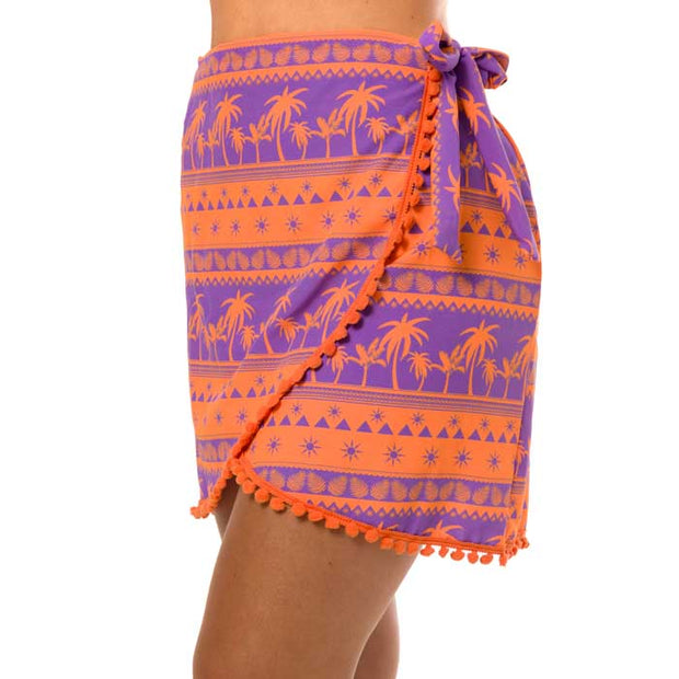 Orange Purple Coconut Trees Swim Cover Up Pareo Skirt