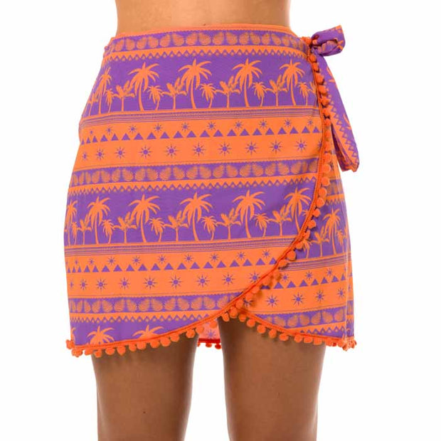 Orange Purple Coconut Trees Swim Cover Up Pareo Skirt