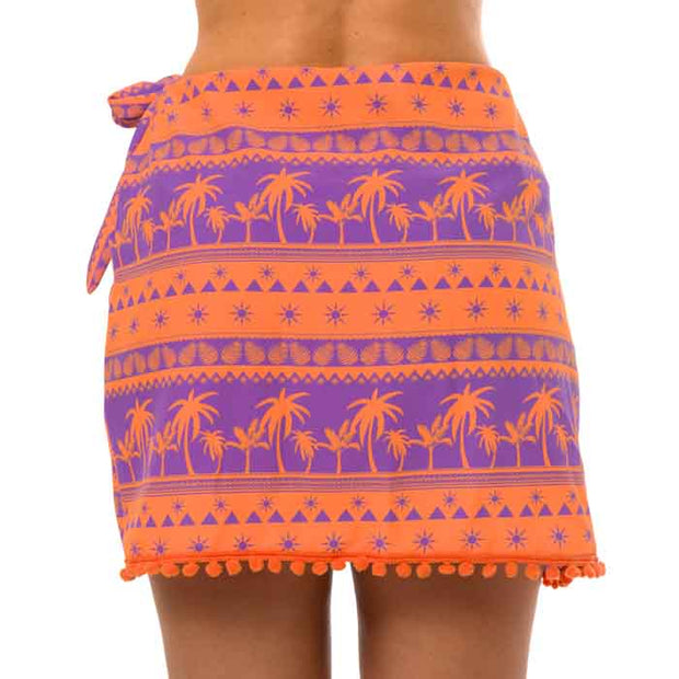 Orange Purple Coconut Trees Swim Cover Up Pareo Skirt