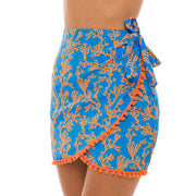 Blue Orange Sea Coral Swim Cover Up Pareo Skirt