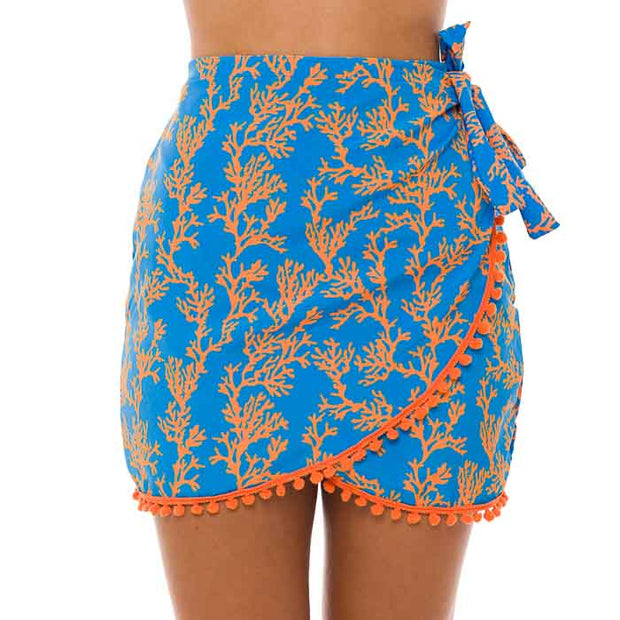 Blue Orange Sea Coral Swim Cover Up Pareo Skirt