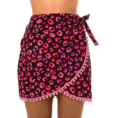 Black and Pink Jaguar Swim Cover Up Pareo Skirt