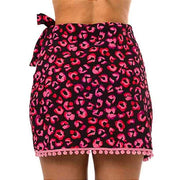 Black and Pink Jaguar Swim Cover Up Pareo Skirt