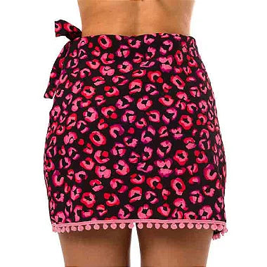 Black and Pink Jaguar Swim Cover Up Pareo Skirt