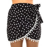 Black White Polka Dots Swim Cover Up Pareo Skirt