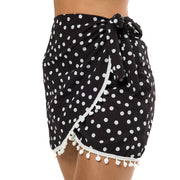 Black White Polka Dots Swim Cover Up Pareo Skirt