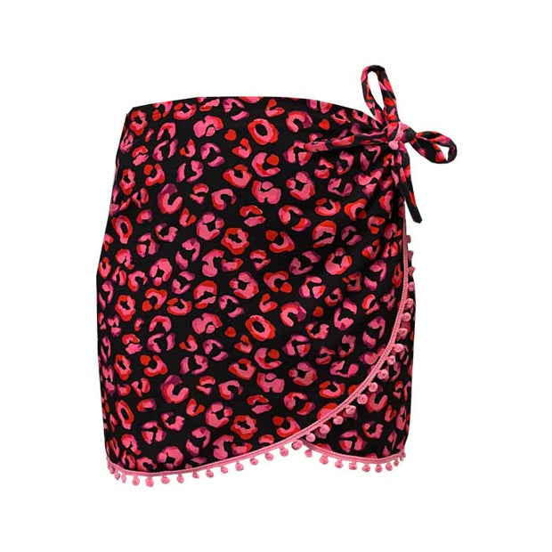 Black and Pink Jaguar Swim Cover Up Pareo Skirt