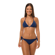Glowy Solid Navy Blue Brazilian Triangle Bikini Top