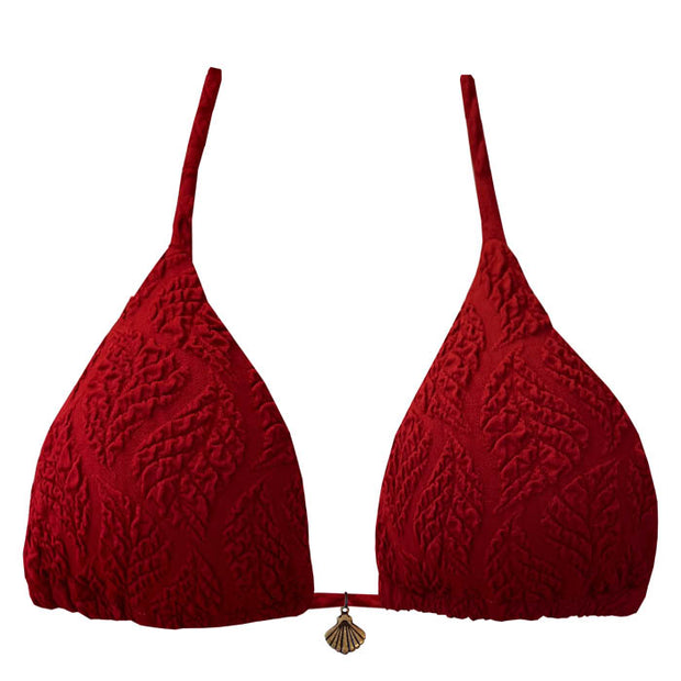 Ribbed Marsala Foliage Brazilian Triangle Bikini Top