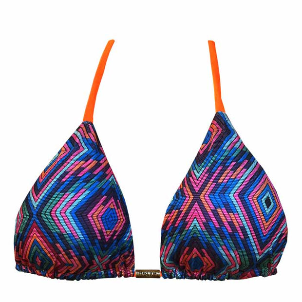 Orange Ethnic Geometric Brazilian Triangle Bikini Top
