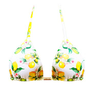 White Lemon Flowers Brazilian Triangle Bikini Top