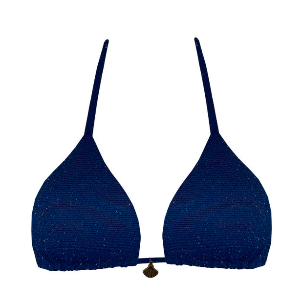 Glowy Solid Navy Blue Brazilian Triangle Bikini Top