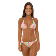 Neon Green Pink Shells Brazilian Classic Side Scrunch Bikini Bottom