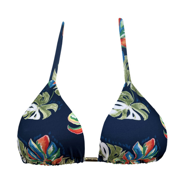 Watercolor Blue Leaves Brazilian Triangle Bikini Top