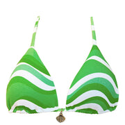 Ribbed White and Green Brazilian Triangle Bikini Top