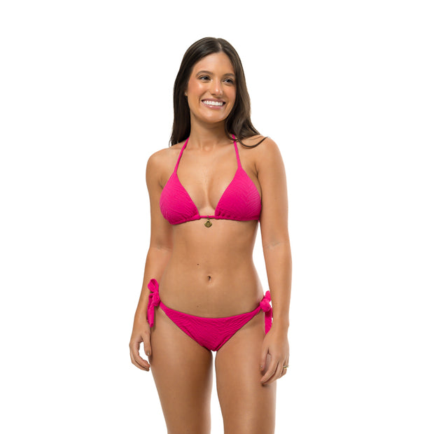 Ribbed Pink Brazilian Tie Side Scrunch Bikini Bottom