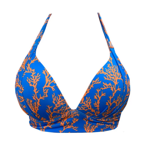 Blue Orange Sea Coral Brazilian Halter Bikini Top