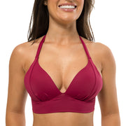 Solid Cherry Red Brazilian Halter Bikini Top