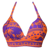 Orange Purple Coconut Trees Brazilian Halter Bikini Top