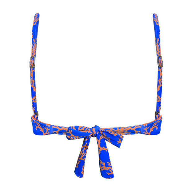 Blue Orange Sea Coral Brazilian Fixed Knot Triangle Bikini Top