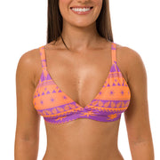 Orange Purple Coconut Trees Brazilian Fixed Triangle Bikini Top