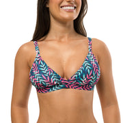 Royal Blue Neon Leaves Brazilian Fixed Triangle Bikini Top
