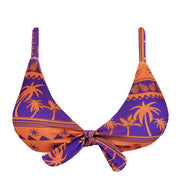 Orange Purple Coconut Trees Brazilian Knot Triangle Bikini Top