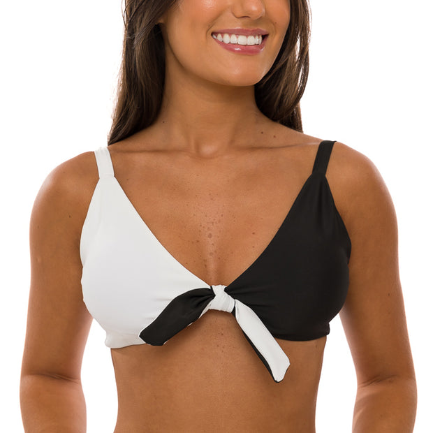 Duo Black and White Brazilian Fixed Knot Triangle Bikini Top
