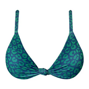 Blue and Green Jaguar Brazilian Fixed Knot Triangle Bikini Top