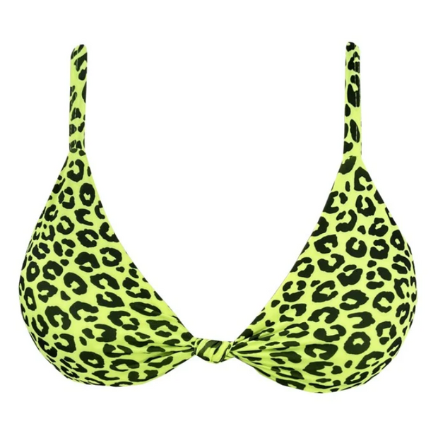 Neon Green Jaguar Brazilian Fixed Knot Triangle Bikini Top