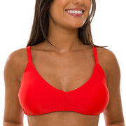 Solid Red Brazilian Fixed Knot Triangle Bikini Top