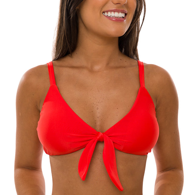Solid Red Brazilian Fixed Knot Triangle Bikini Top
